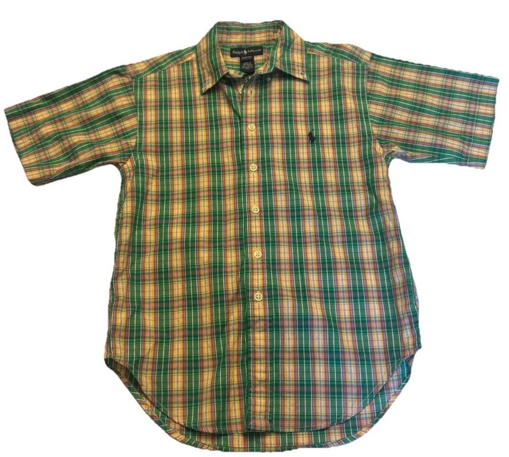 Polo Ralph Lauren Boys S 8-10 Green Plaid Button Down Shirt Cotton Pony Logo